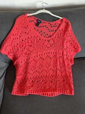 Daytrip Red Crochet Knit Short Sleeve Top
